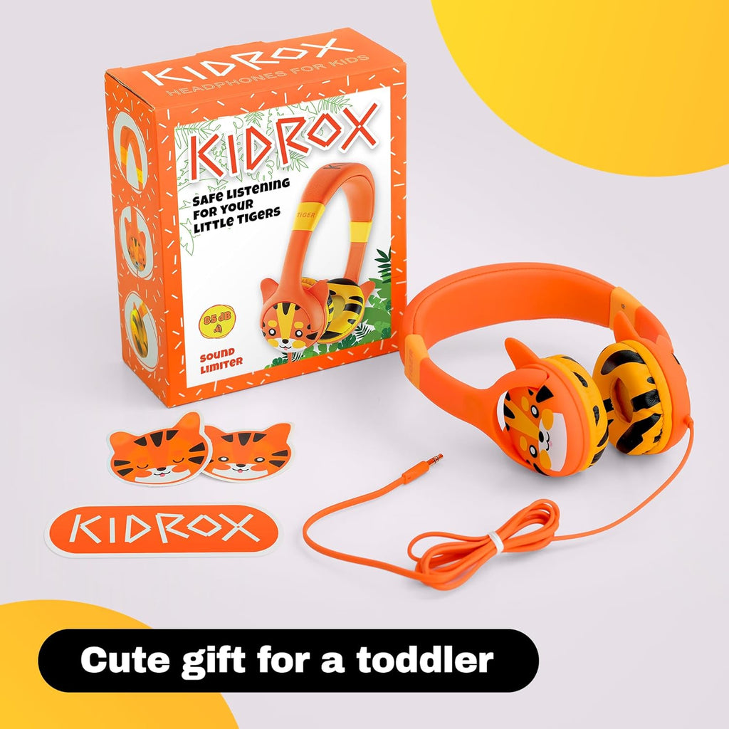 Kidrox Toddler Headphones for 1-7 Years Old — 85dB Volume Limited Baby Headphones for Plane & Car Travel — Infant Headphones for Airplane, iPad & Tablet Kids Headphones with Cord for Children Ages 1-7
