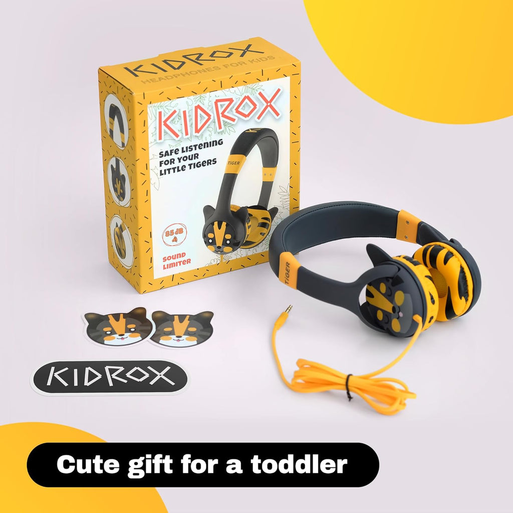 Kidrox Toddler Headphones for 1-7 Years Old — 85dB Volume Limited Baby Headphones for Plane & Car Travel — Infant Headphones for Airplane, iPad & Tablet Kids Headphones with Cord for Children Ages 1-7