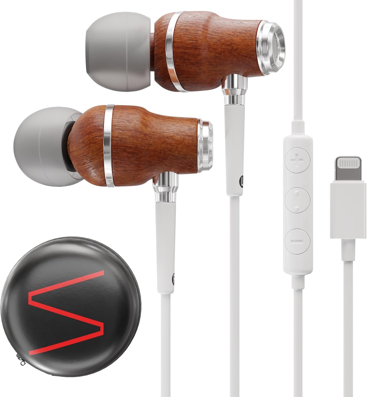 Symphonized Premium Wooden iPhone Earphones Wired (Apple MFI Certified), Deep Bass Sound, 3D Sound, Microphone Volume Control, 90% Noise Cancelling with Lightning. Earphones for iPhone SE to 14