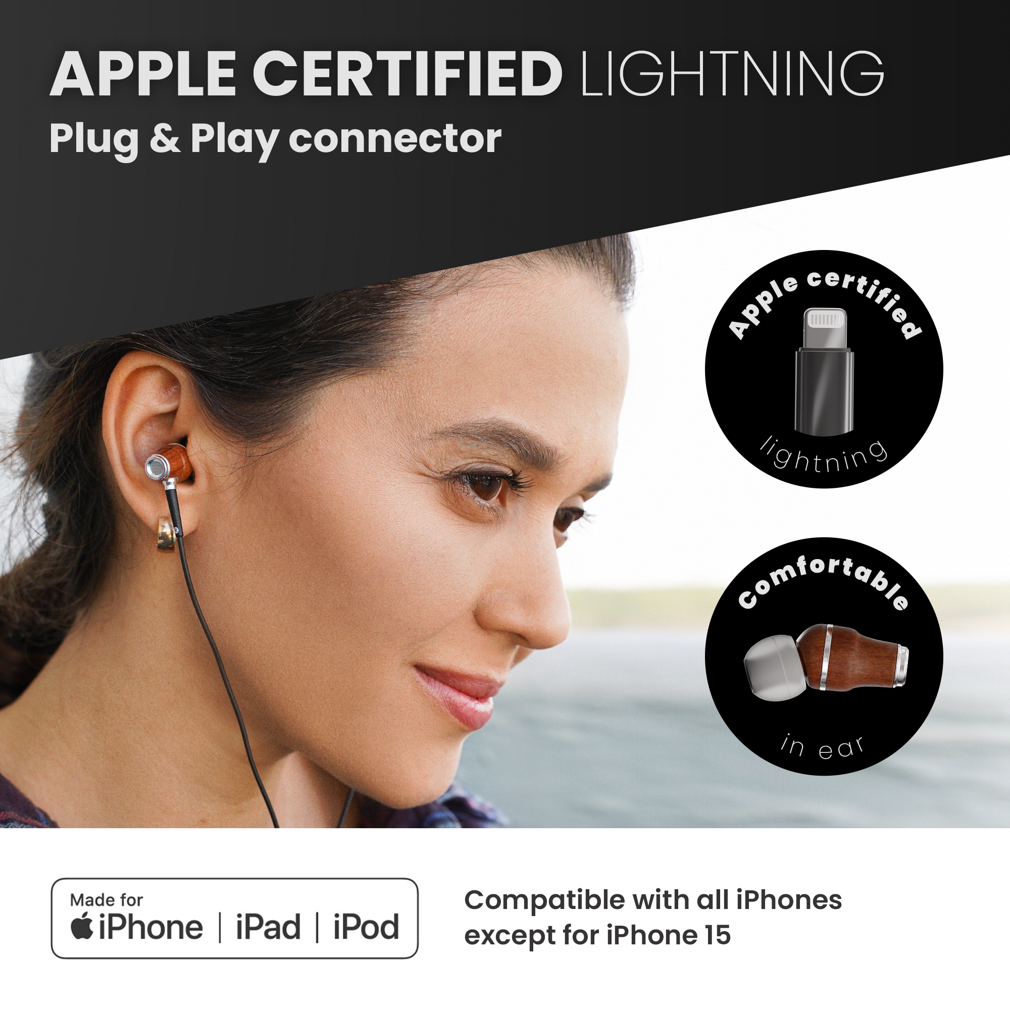 Symphonized Premium Wooden iPhone Earphones Wired (Apple MFI Certified), Deep Bass Sound, 3D Sound, Microphone Volume Control, 90% Noise Cancelling with Lightning. Earphones for iPhone SE to 14