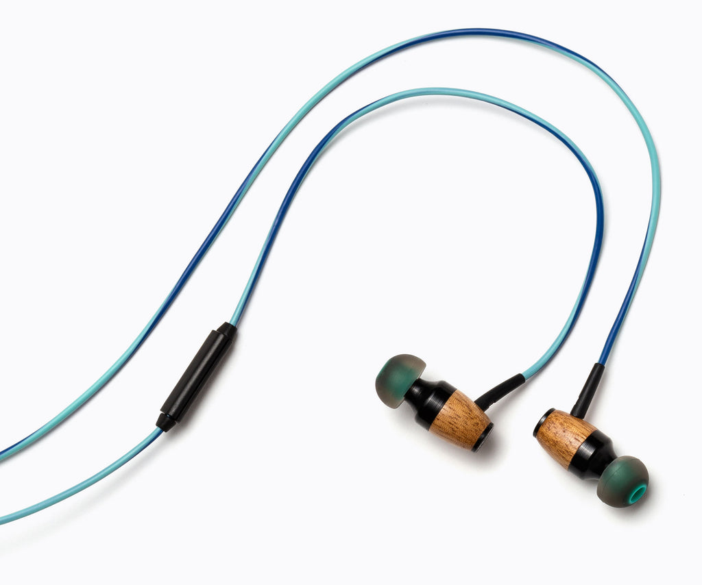 DRM In-Ear Wood Headphones - Teal and Blue