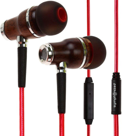 Symphonized NRG 2.0 Wood Earbuds Wired, in Ear Headphones with Microphone for Computer & Laptop, Noise Isolating Earphones for Cell Phone, Ear Buds with Booming Bass