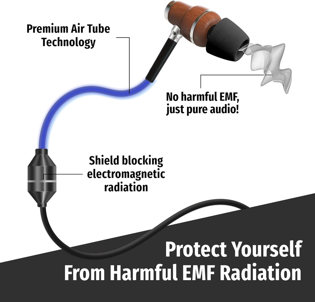Symphonized Premium Wooden Airtube Headphones EMF Earbuds, 3D Sound, Microphone Volume Control, 8mm Bass Drivers Granting High Audio Quality