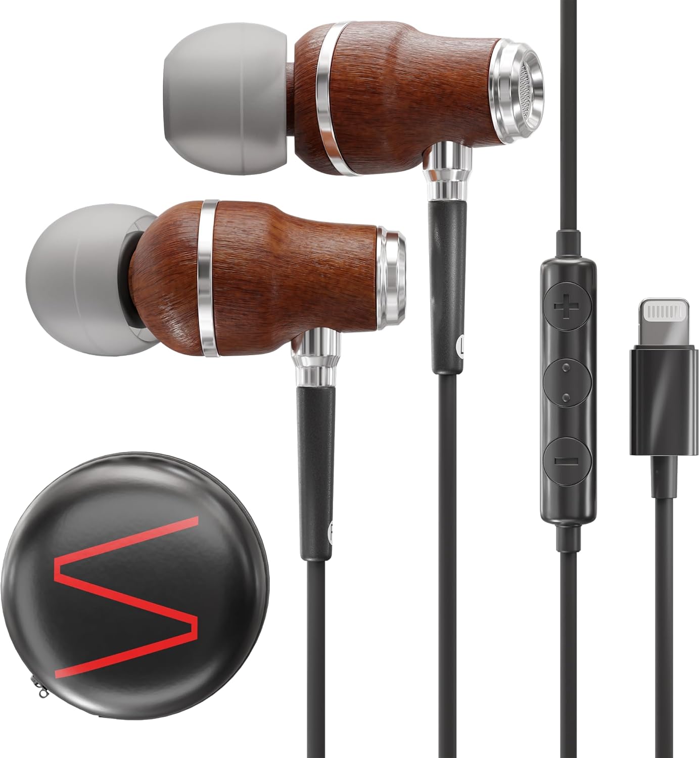 Symphonized Premium Wooden iPhone Earphones Wired (Apple MFI Certified), Deep Bass Sound, 3D Sound, Microphone Volume Control, 90% Noise Cancelling with Lightning. Earphones for iPhone SE to 14