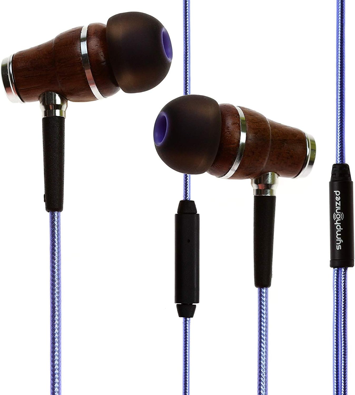 Symphonized NRG 2.0 Wood Earbuds Wired, in Ear Headphones with Microphone for Computer & Laptop, Noise Isolating Earphones for Cell Phone, Ear Buds with Booming Bass