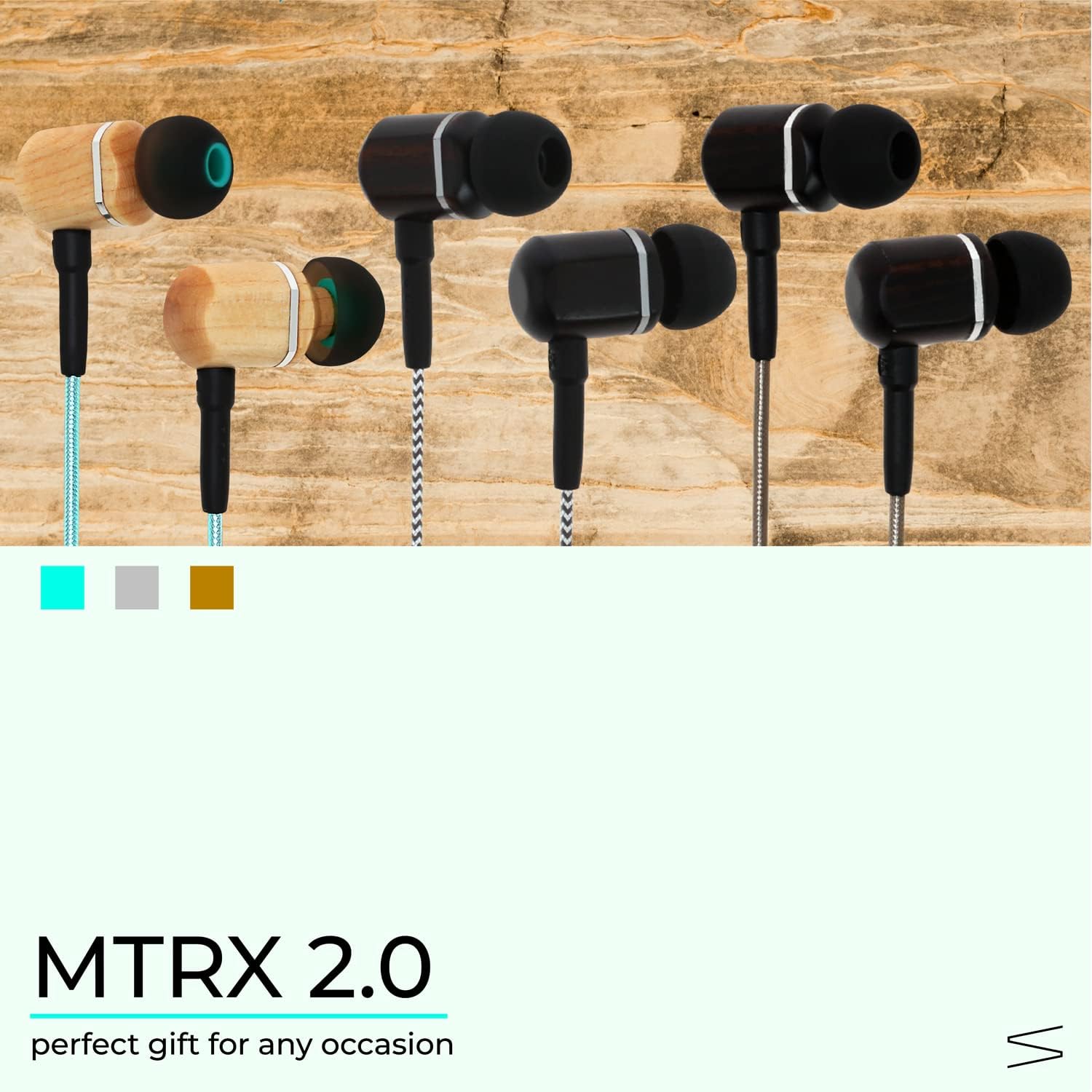 Symphonized MTRX 2.0 Premium Wired Earbuds - Wood in-Ear Headphones with Microphone & Volume Control, Noise Isolation - Corded Ear Buds for Android - Earphones for Computer & Laptop