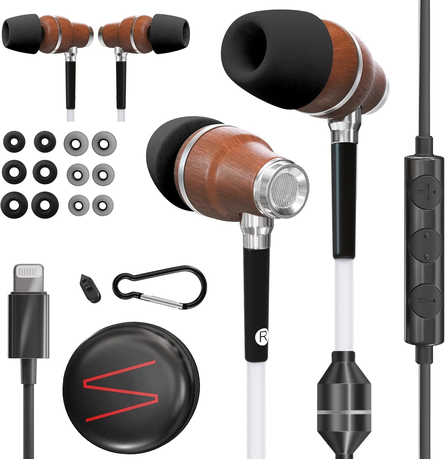 Symphonized Premium Wooden Airtube Headphones EMF Earbuds, 3D Sound, Microphone Volume Control, 8mm Bass Drivers Granting High Audio Quality