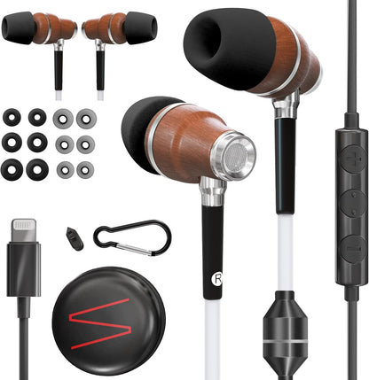 Symphonized Premium Wooden Airtube Headphones EMF Earbuds, 3D Sound, Microphone Volume Control, 8mm Bass Drivers Granting High Audio Quality