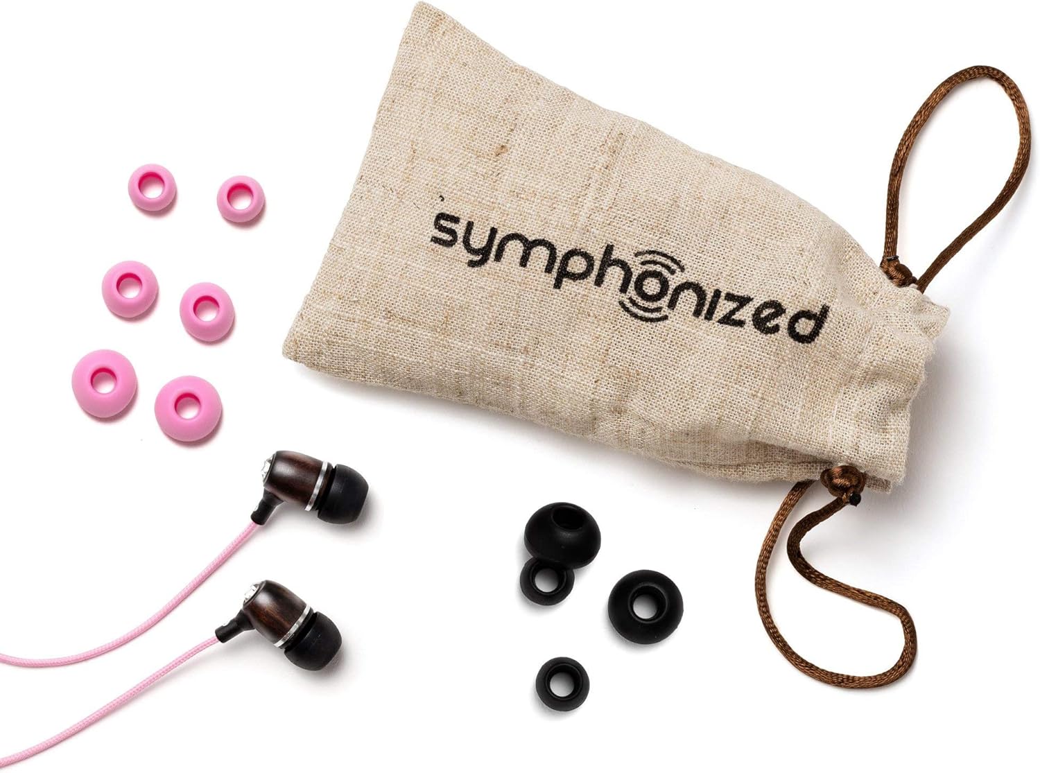 Symphonized Bling Premium Genuine Wood in-Ear Noise-isolating Headphones with Mic and Nylon Cable