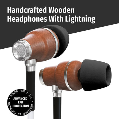 Symphonized Premium Wooden Airtube Headphones EMF Earbuds, 3D Sound, Microphone Volume Control, 8mm Bass Drivers Granting High Audio Quality