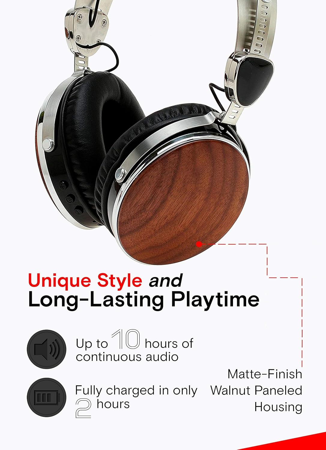 Symphonized Wraith 2.0 Bluetooth Genuine Wood Wireless Headphones with 3.5mm Cable Included for Wired Use