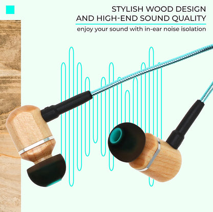 Symphonized MTRX 2.0 Premium Wired Earbuds - Wood in-Ear Headphones with Microphone & Volume Control, Noise Isolation - Corded Ear Buds for Android - Earphones for Computer & Laptop