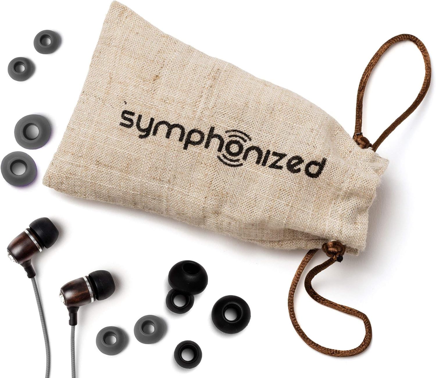 Symphonized Bling Premium Genuine Wood in-Ear Noise-isolating Headphones with Mic and Nylon Cable