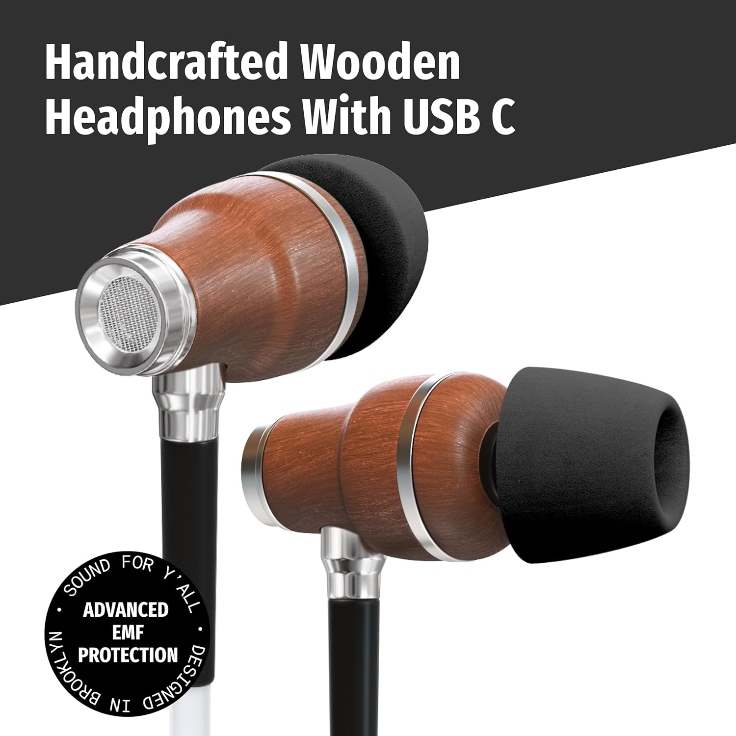 Symphonized Premium Wooden Airtube Headphones EMF Earbuds, 3D Sound, Microphone Volume Control, 8mm Bass Drivers Granting High Audio Quality