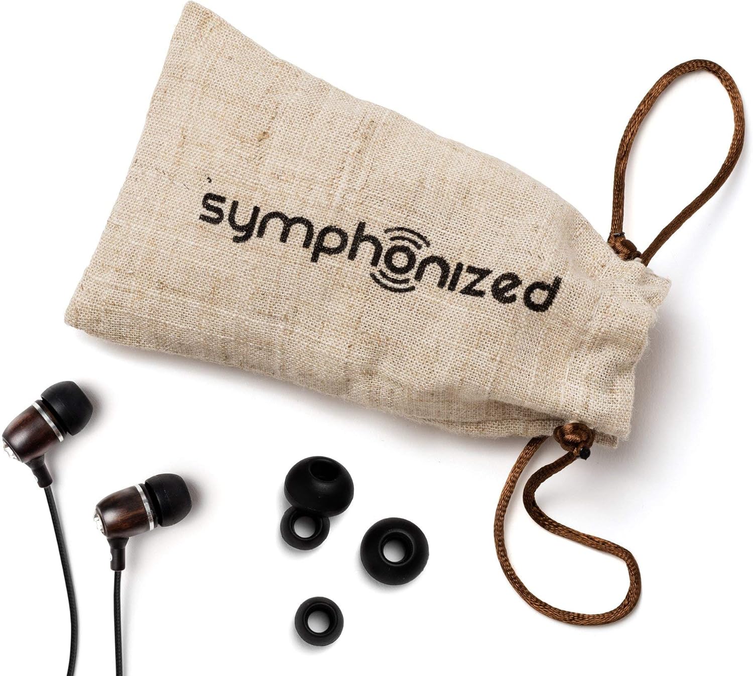 Symphonized Bling Premium Genuine Wood in-Ear Noise-isolating Headphones with Mic and Nylon Cable