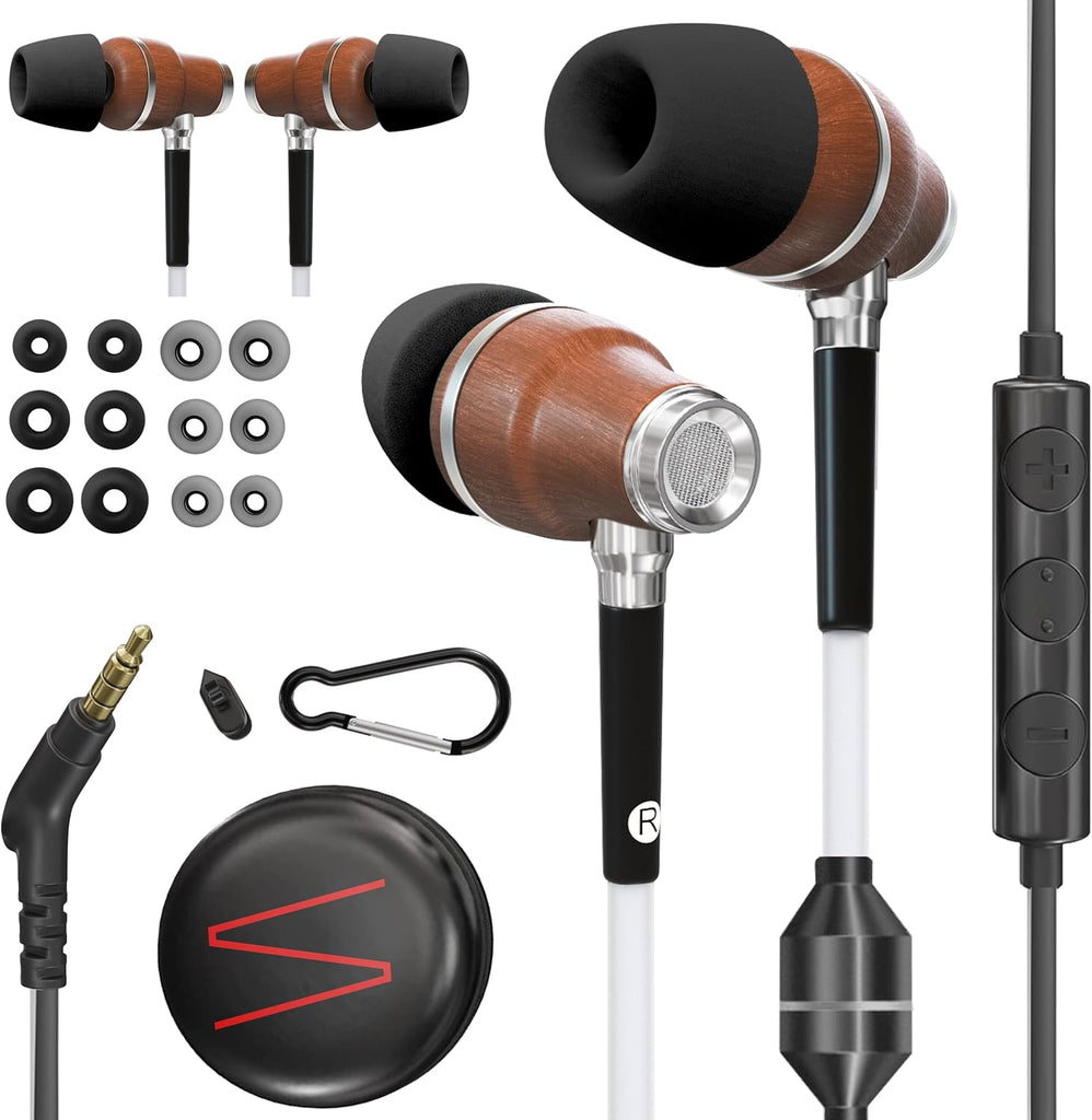 Symphonized Premium Wooden Airtube Headphones EMF Earbuds, 3D Sound, Microphone Volume Control, 8mm Bass Drivers Granting High Audio Quality