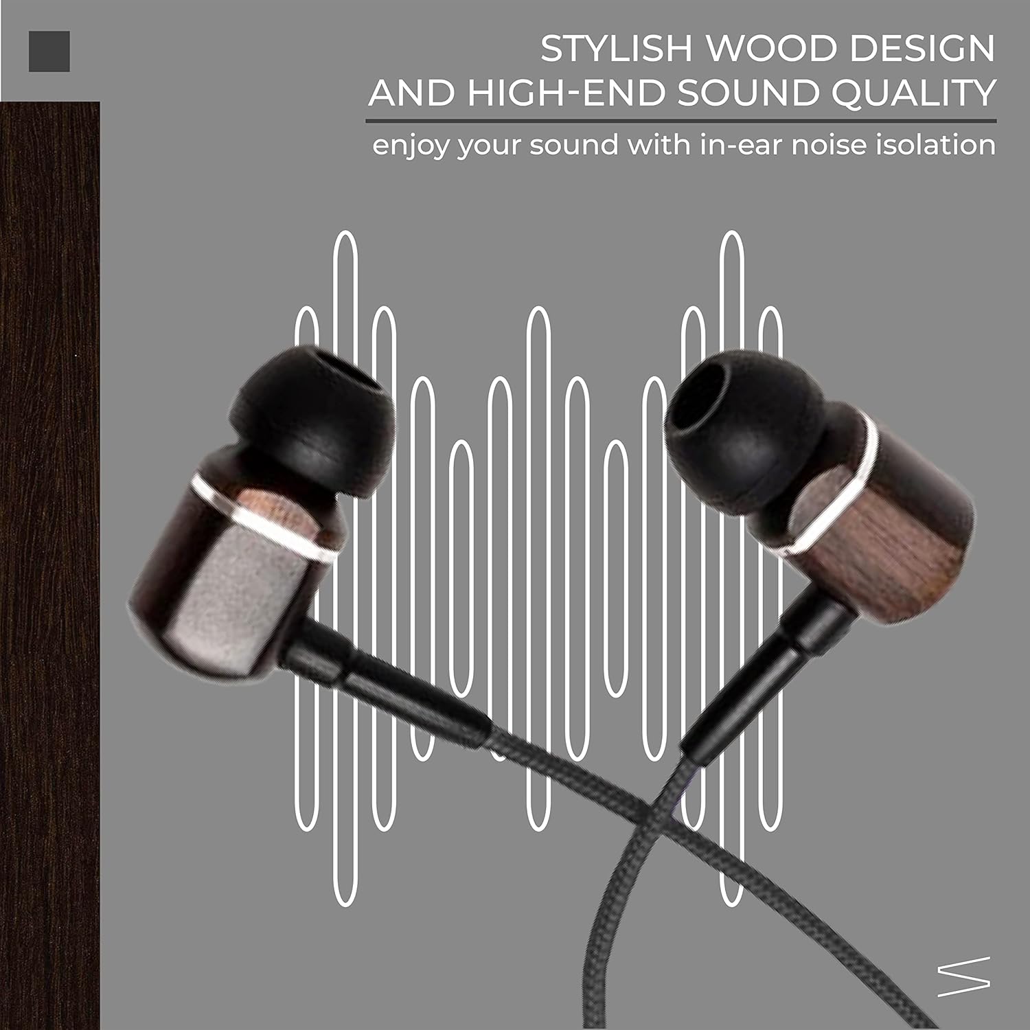 Symphonized MTRX Premium Genuine Wood in-Ear Noise-isolating Headphones with Mic and Nylon Cable