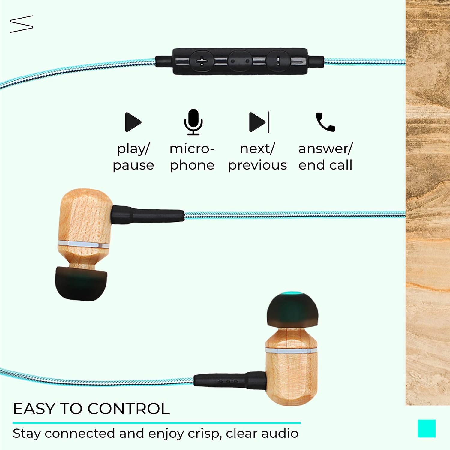 Symphonized MTRX 2.0 Premium Wired Earbuds - Wood in-Ear Headphones with Microphone & Volume Control, Noise Isolation - Corded Ear Buds for Android - Earphones for Computer & Laptop