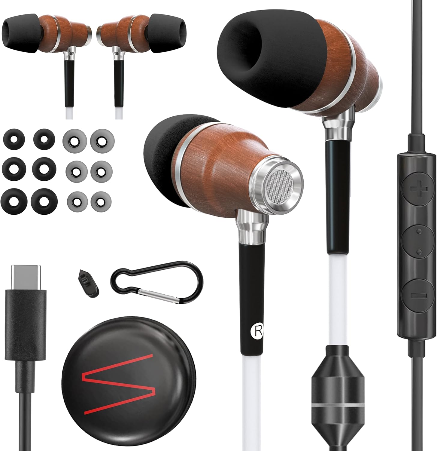 Symphonized Premium Wooden Airtube Headphones EMF Earbuds, 3D Sound, Microphone Volume Control, 8mm Bass Drivers Granting High Audio Quality