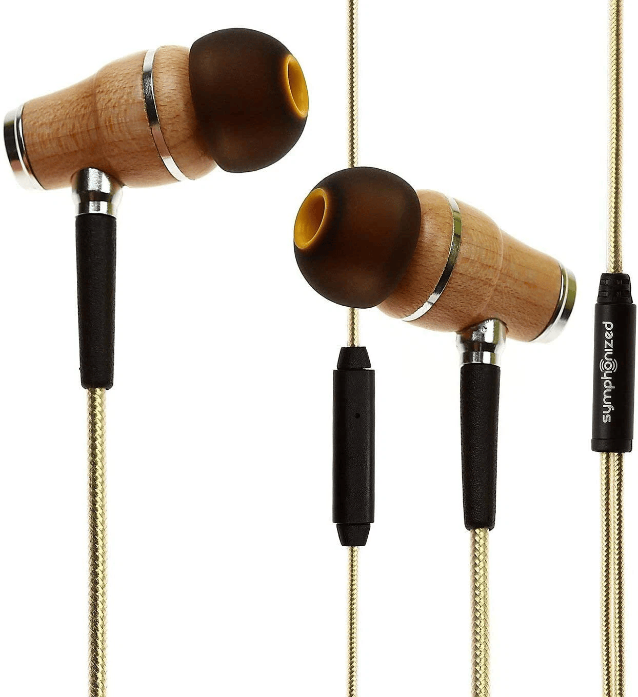 Symphonized NRG 2.0 Wood Earbuds Wired, in Ear Headphones with Microphone for Computer & Laptop, Noise Isolating Earphones for Cell Phone, Ear Buds with Booming Bass
