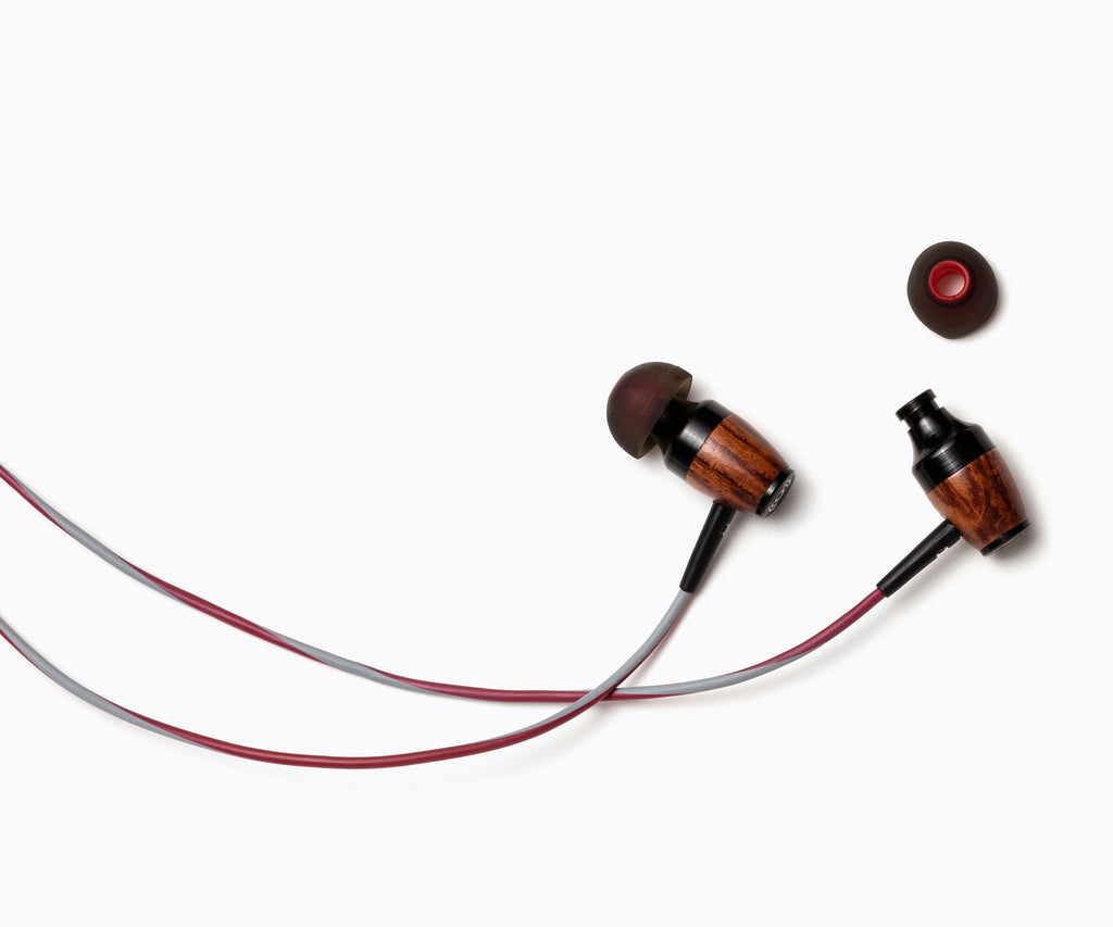 DRM In-Ear Wood Headphones - Gray and Red