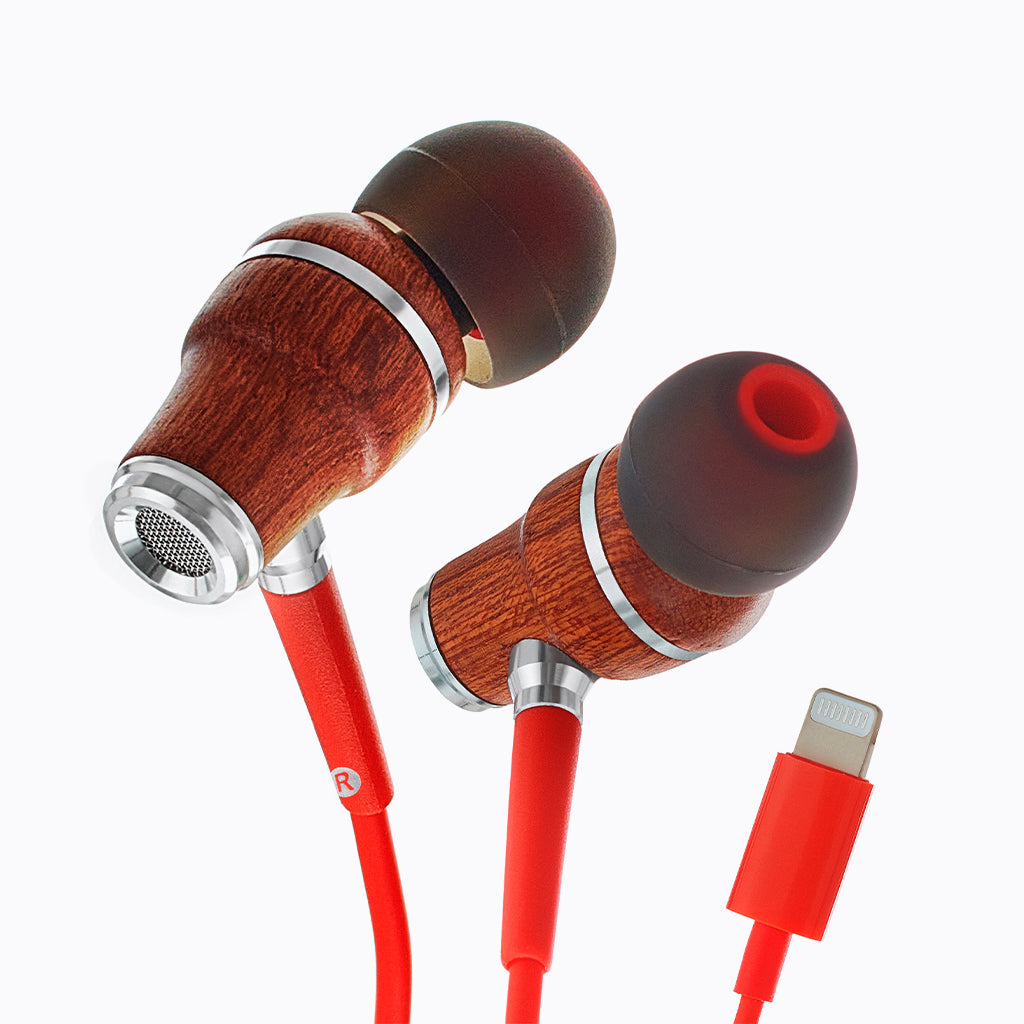 NRG MFI In-Ear Wood Earbuds with Lightning Connector- Red