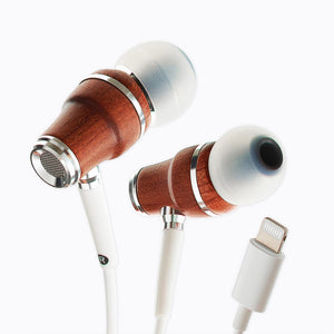 NRG MFI In-Ear Wood Earbuds with Lightning Connector - White