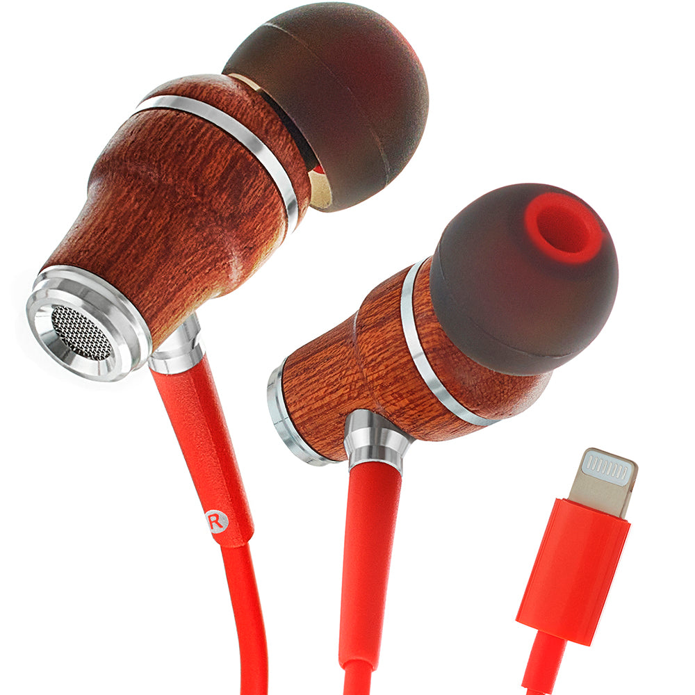 NRG MFI In-Ear Wood Earbuds with Lightning Connector - White